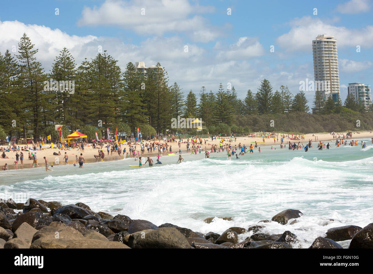 Burleigh heads and its beach on the Gold Coast in Queensland,Australia Stock Photo