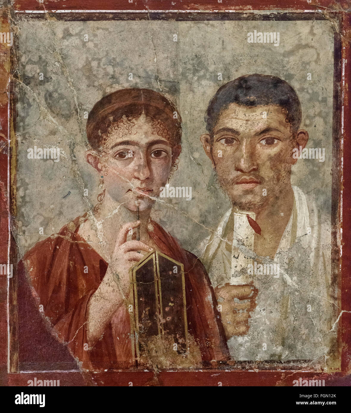 Naples. Italy. Fresco from Pompeii of the baker Terentius Neo with his wife, National Archaeological Museum.  Museo Archeologico Stock Photo