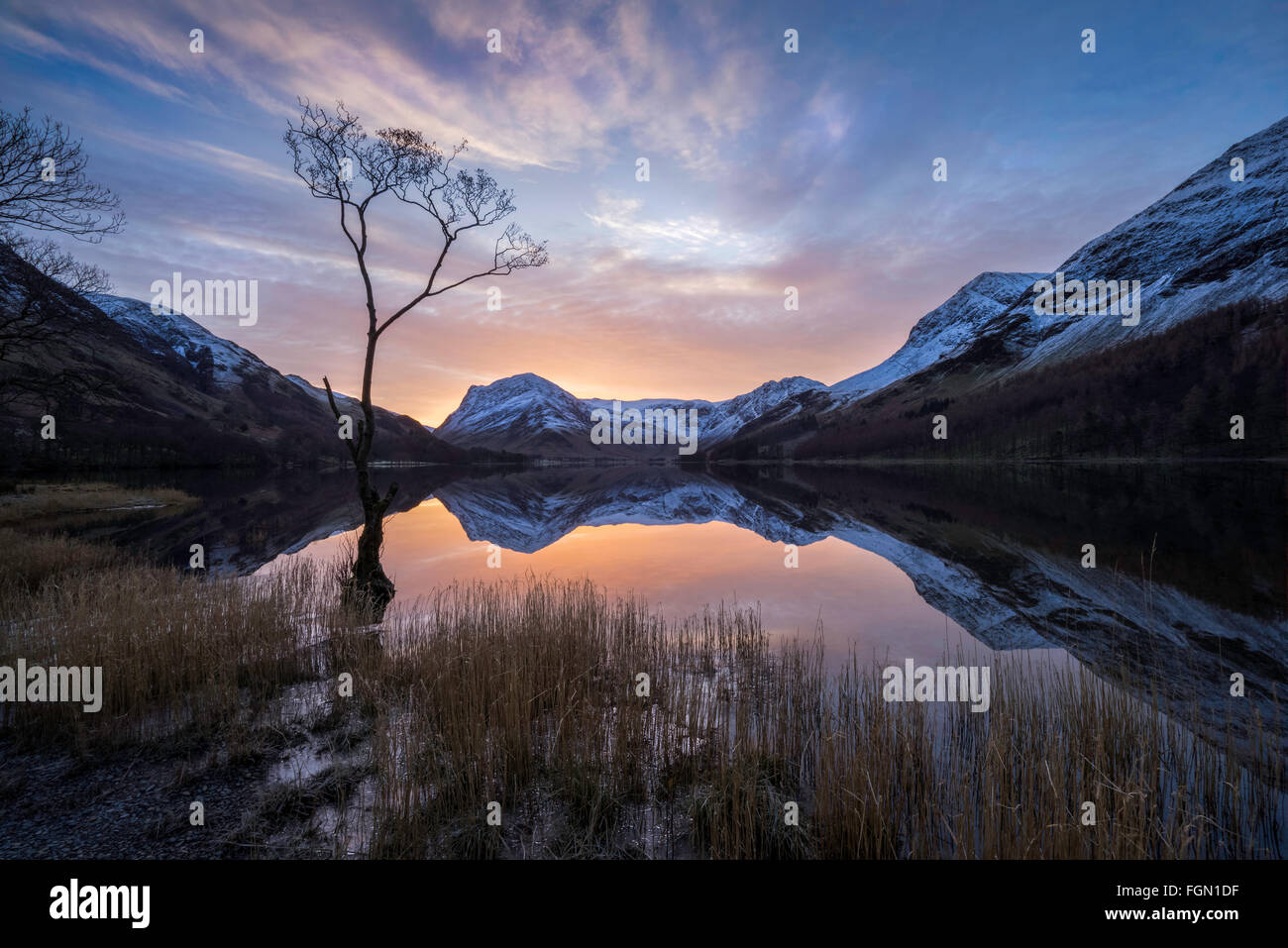 Beautiful sunrise over Buttermere in the English Lake District Stock Photo