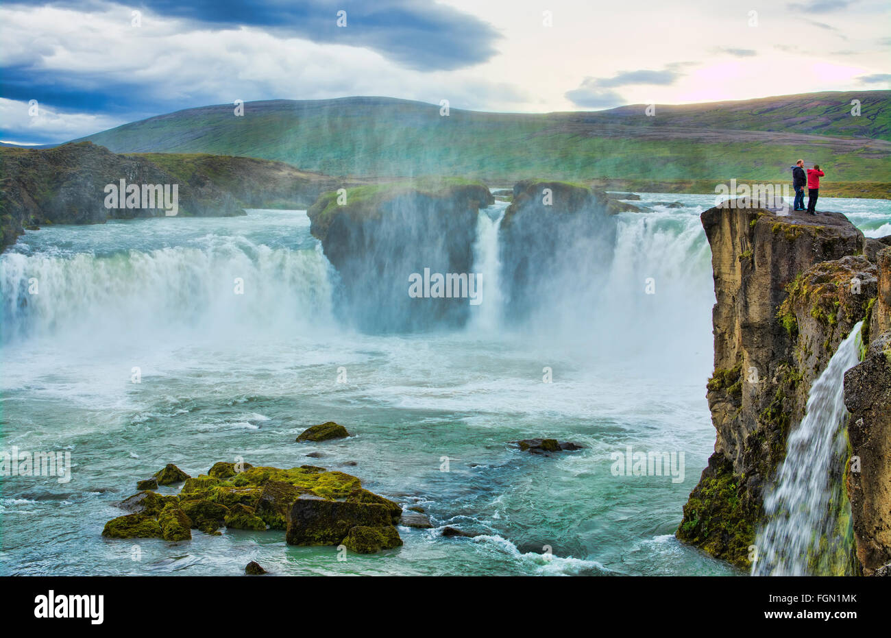 Iceland Godafoss waterfalls water falls in North Central Iceland on Ring Road Stock Photo