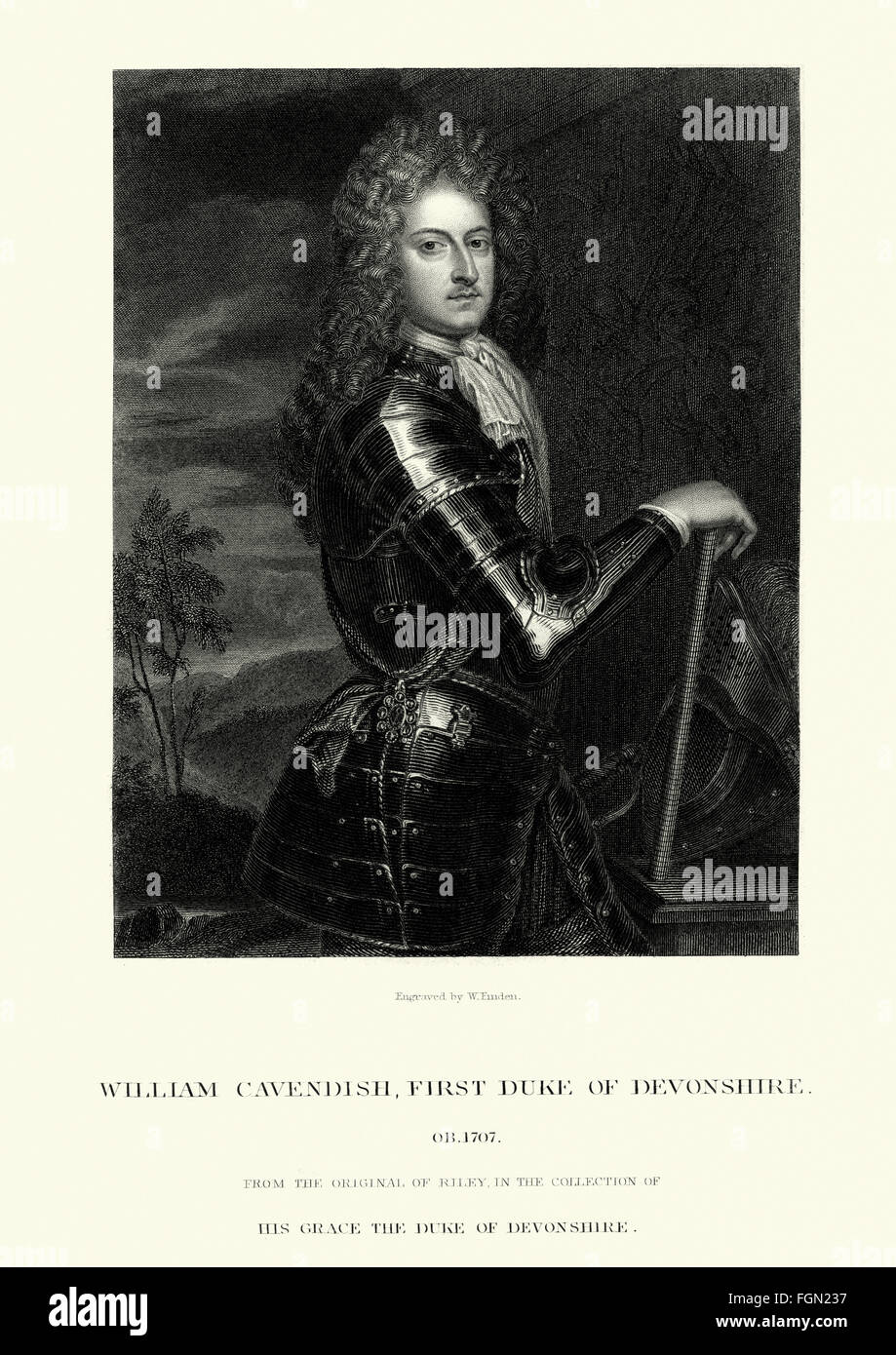 Portrait of William Cavendish, 1st Duke of Devonshire 1640 to 1707 an English soldier and Whig politician. Stock Photo