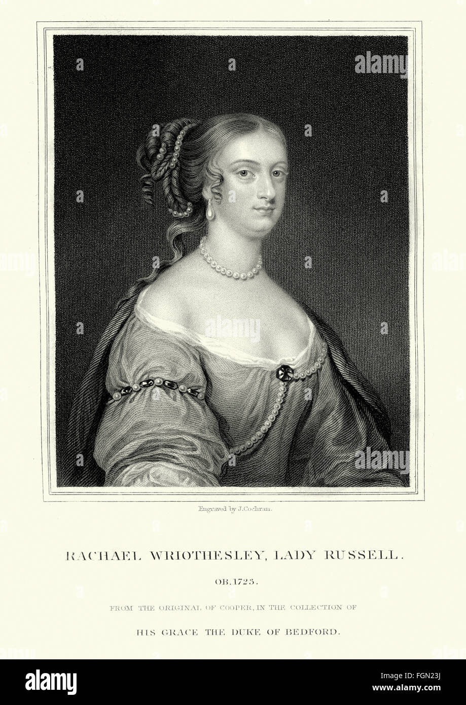 Portrait of Rachel Russell, Lady Russell  (nee Lady Rachel Wriothesley). 1636 to 1723 an English noblewoman, heiress, and author Stock Photo