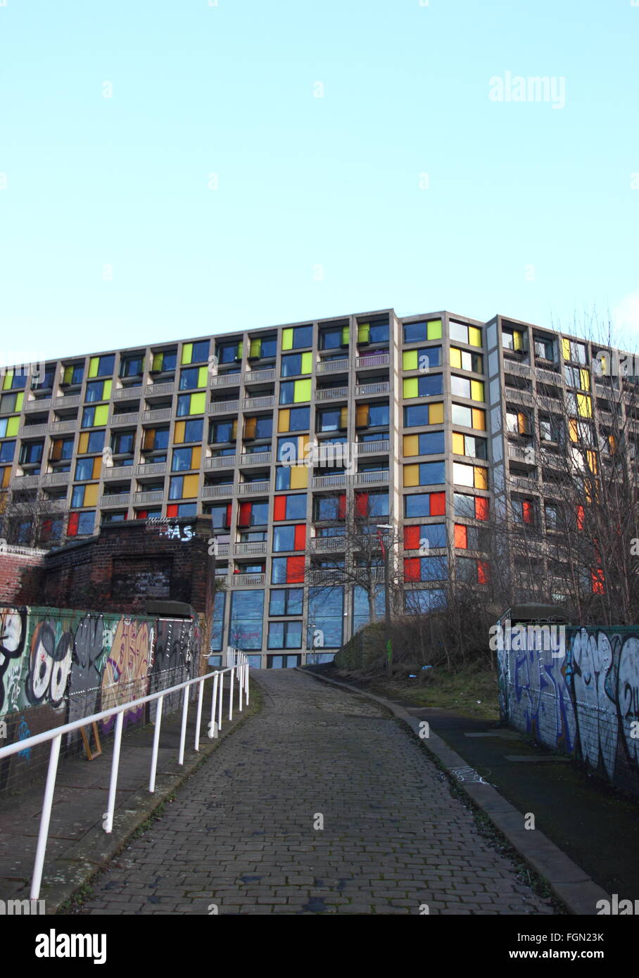 Regenerated flats in the Park Hill housing estate in Sheffield, South Yorkshire, England UK Stock Photo