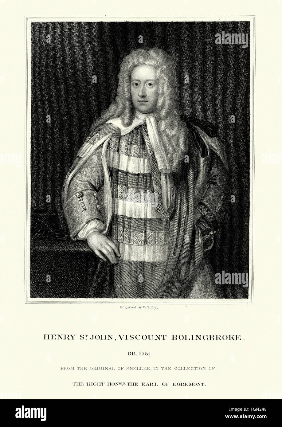 Portrait of Henry St John, 1st Viscount Bolingbroke 1678 to 1751 an English politician, government official and political philos Stock Photo