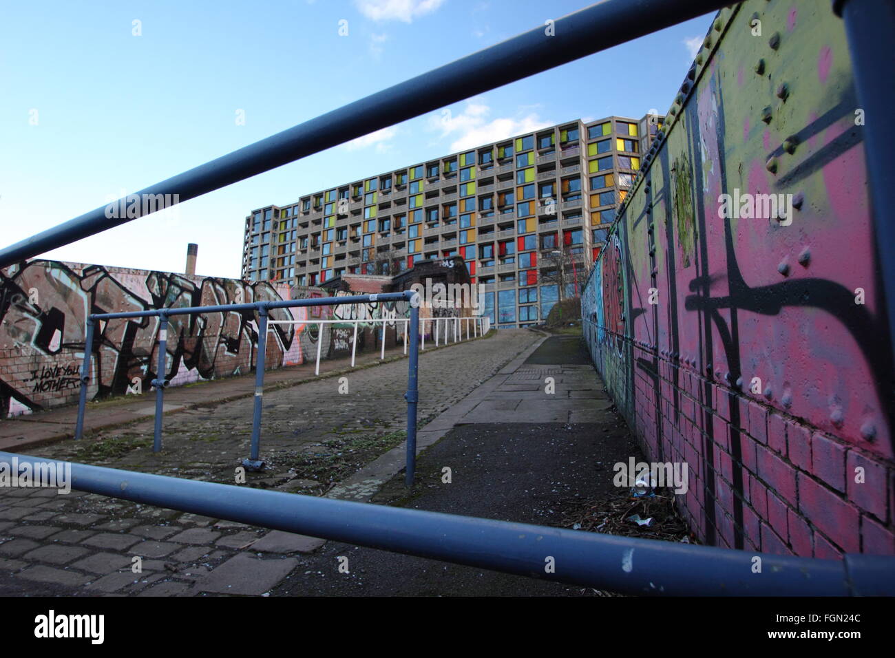 Regenerated flats on the Park Hill housing estate in Sheffield, South Yorkshire, England UK - 2016 Stock Photo