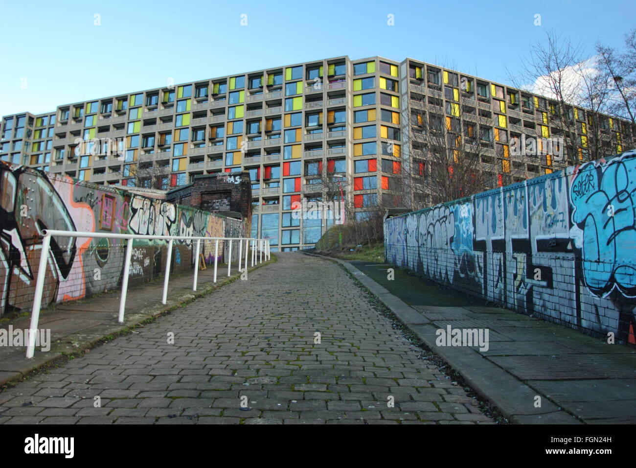 Regenerated flats in the Park Hill housing estate in Sheffield, South Yorkshire, England UK Stock Photo