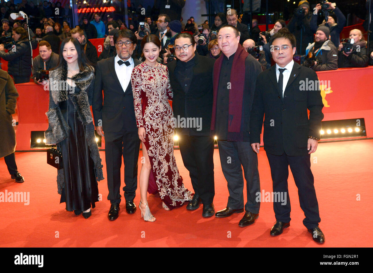 Mark Lee Ping-Bing (2nd L-cameraman of 'Chang Jiang Tu' awarded Silver Bear for Outstanding Artistic Contribution), Xin Zhi Lei (3rd L), director Yang Chao (3rd R) attending the Award Ceremony of the 66th Berlin International Film Festival / Berlinale 2016 at Berlinale Palast on February 20, 2016 in Berlin, Germany. Stock Photo