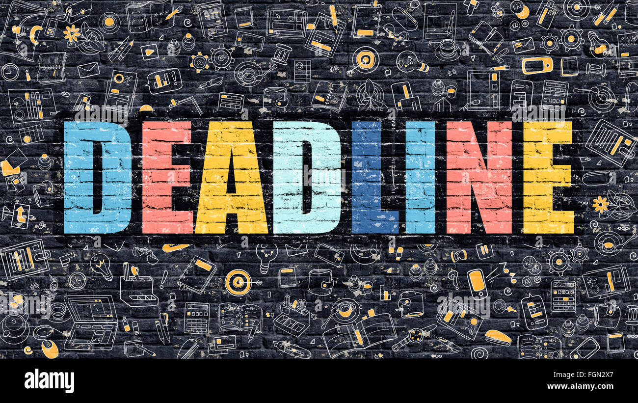 Deadline Concept. Multicolor on Dark Brickwall. Stock Photo