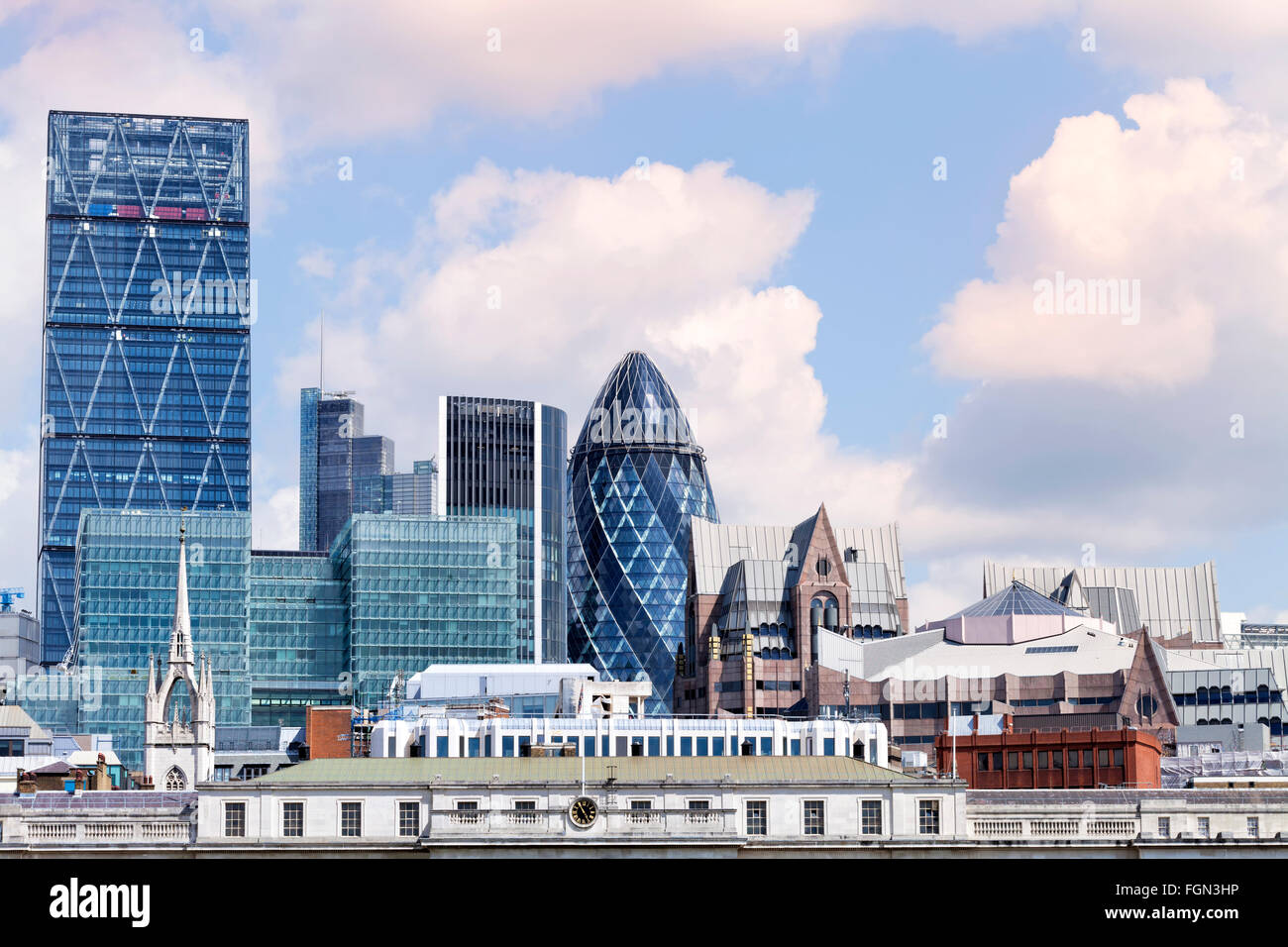 City of London skyline with skyscraper landmark buildings view, on summer cloudy day Stock Photo