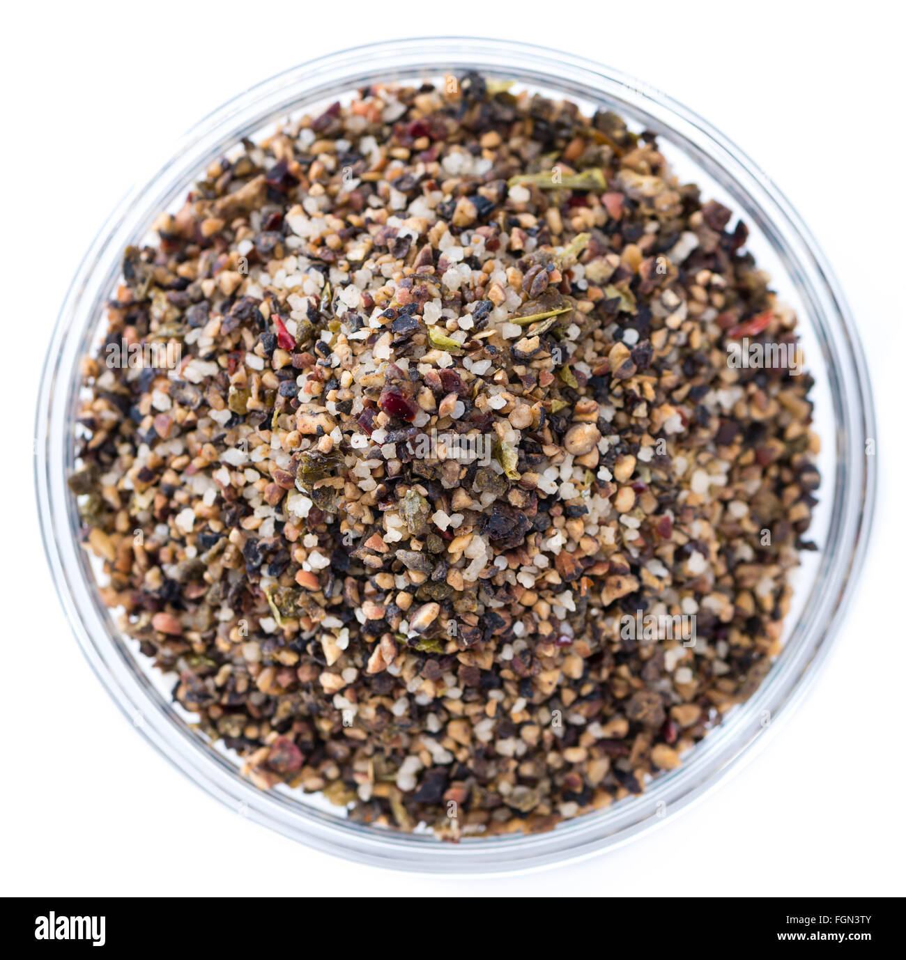Crushed Peppercorns with different spices and salt isolated on white