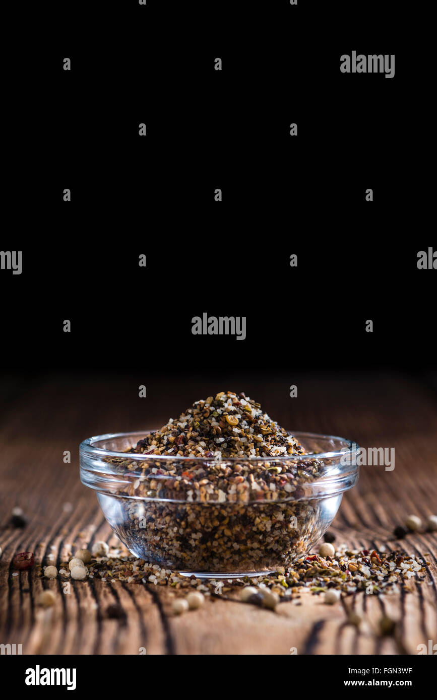 Crushed Peppercorns with different spices and salt (closeup shot Stock