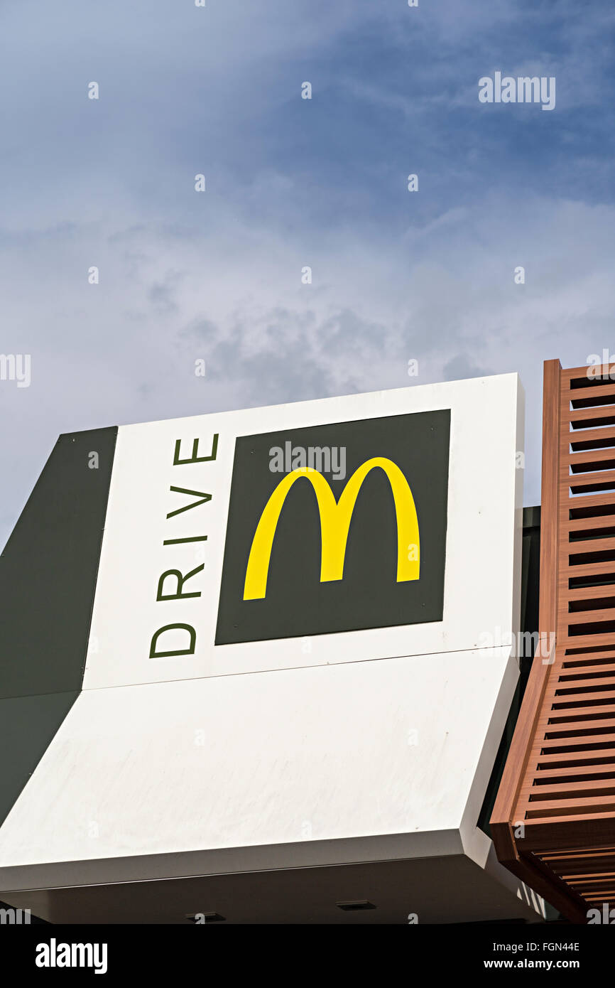 McDonald's drive through sign in Praia da Rocha, Algarve, Portugal Stock Photo