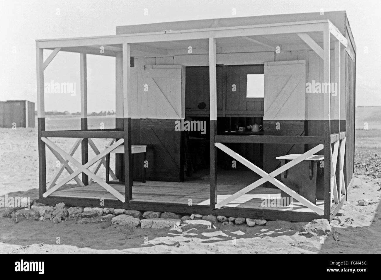 !920s 1930s beach hut or chalet made of wood Stock Photo