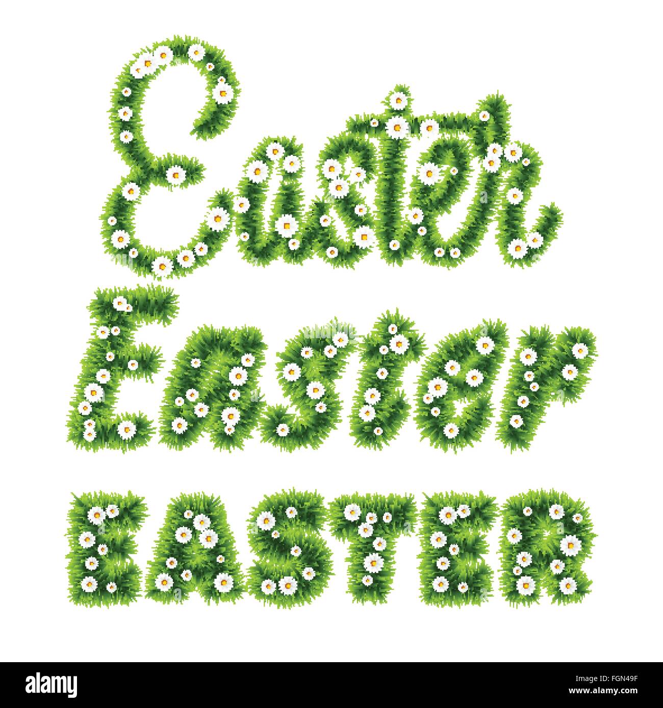 Easter Lettering Template with grass and flowers. Vector illustration ...