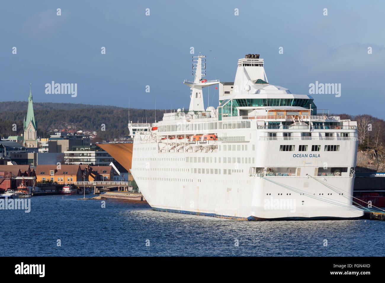 OCEAN GALA repositioned from Brest to Scandinavia, awaiting her debut as an accommodation ship for Syrian refugees in Sweden Stock Photo