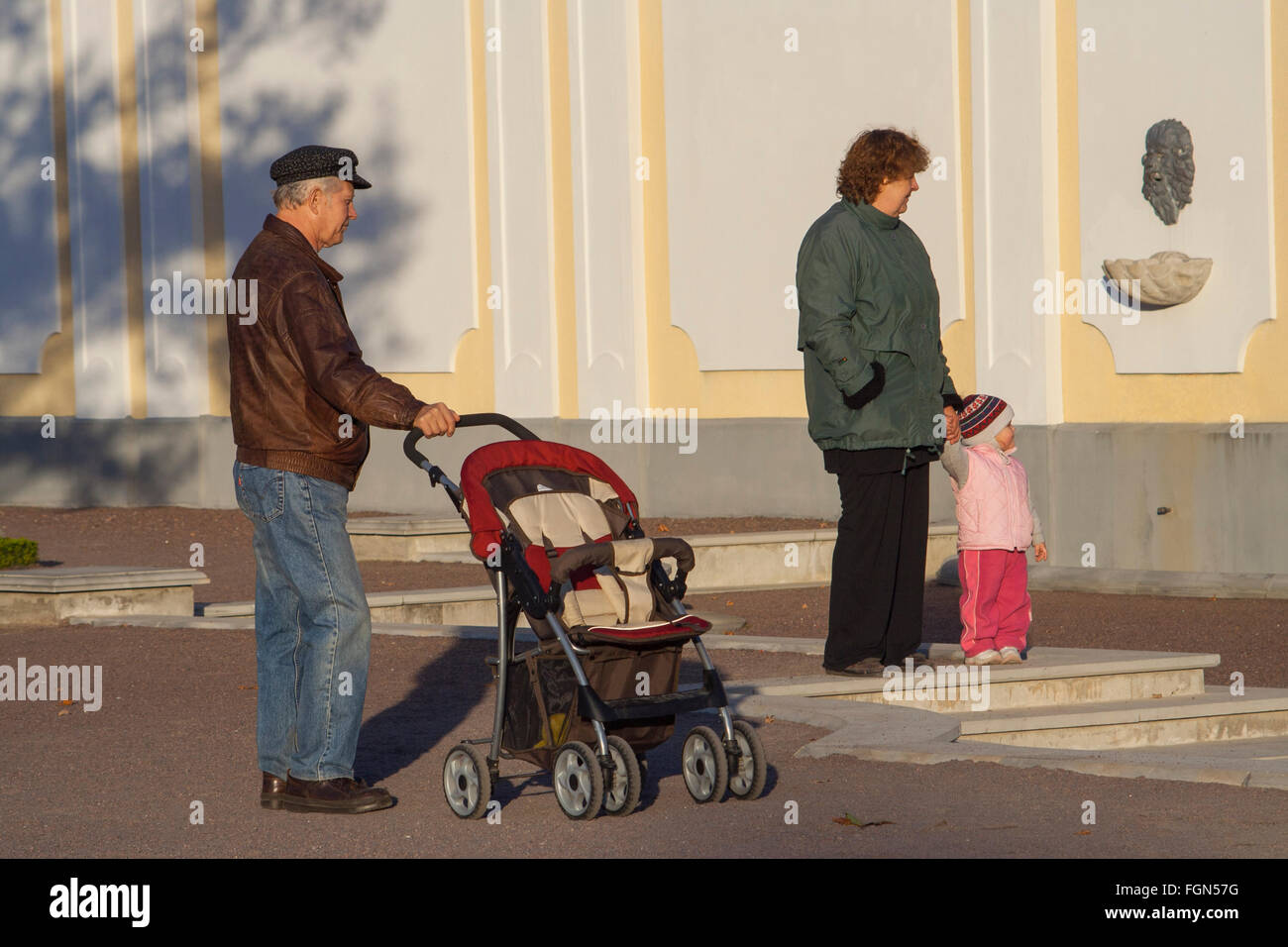 Child with grandparents at Kadriorg Palace, Tallinn, Estonia Stock Photo