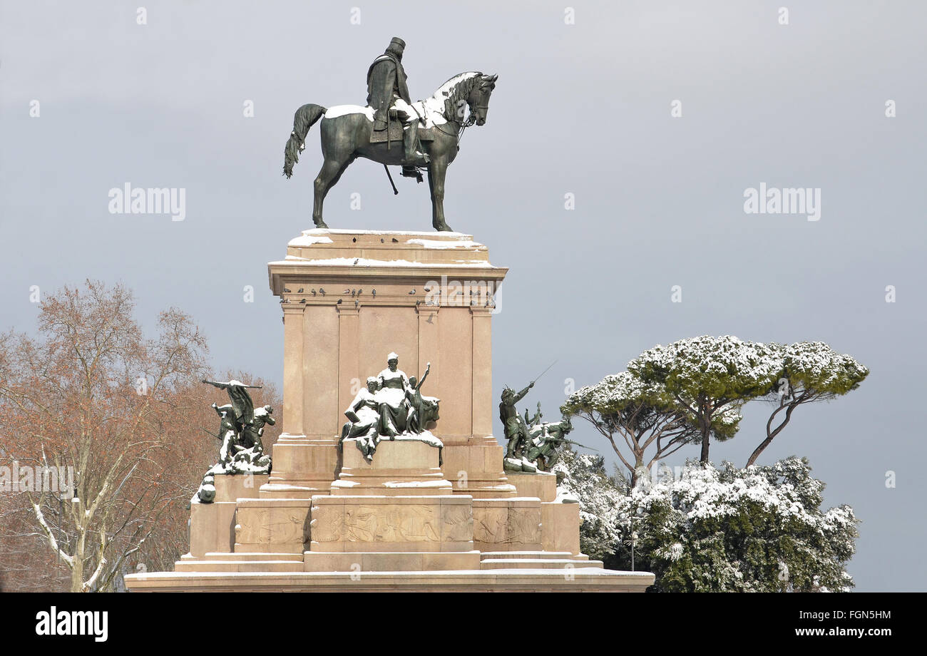 equestrian statue of Giuseppe Garibaldi at Janiculum hill in Rome in Italy Stock Photo