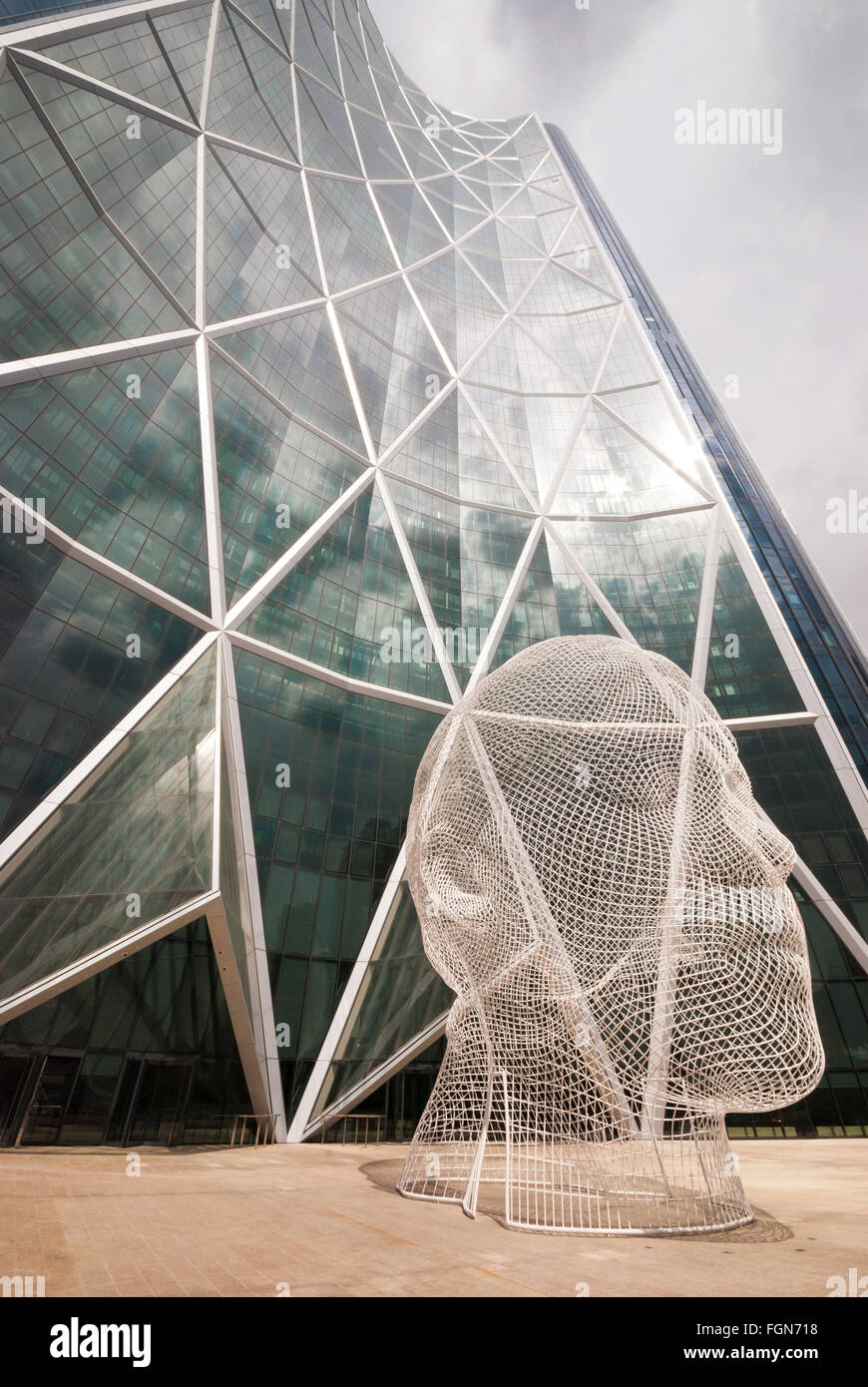A twelve metre wire sculpture of a young girl's head by Spanish artist