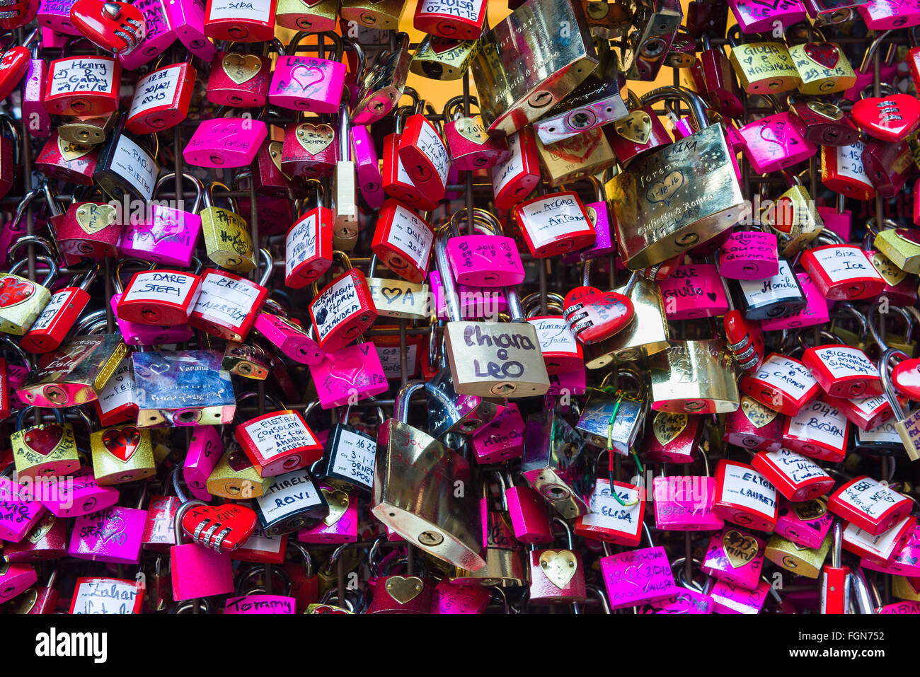 Love Padlocks in face of Juliet House in Verona, Italy, site of Romeo
