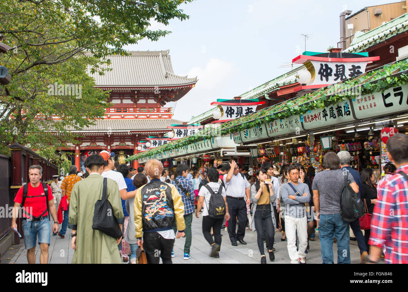 Tokyo Japan Sensoji Temple with crowds at Tokyo's oldest temple and important built in 645 founded Stock Photo