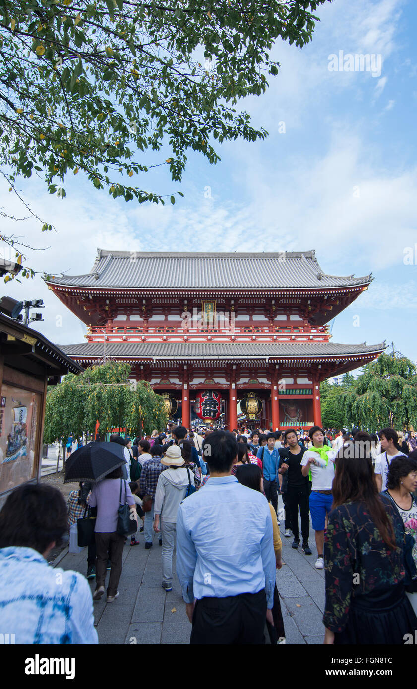 Tokyo Japan Sensoji Temple with crowds at Tokyo's oldest temple and important built in 645 founded Stock Photo