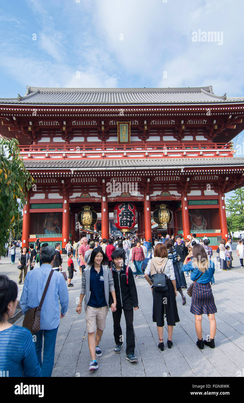 Tokyo Japan Sensoji Temple with crowds at Tokyo's oldest temple and important built in 645 founded Stock Photo