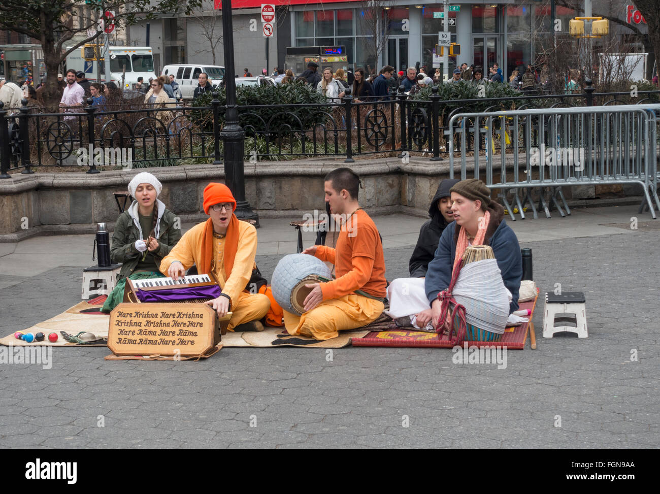 Hare Krishna chanting in Union Square in New York City Stock Photo