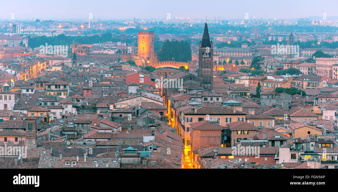Panorama of Verona skyline at night, Italy Stock Photo - Alamy