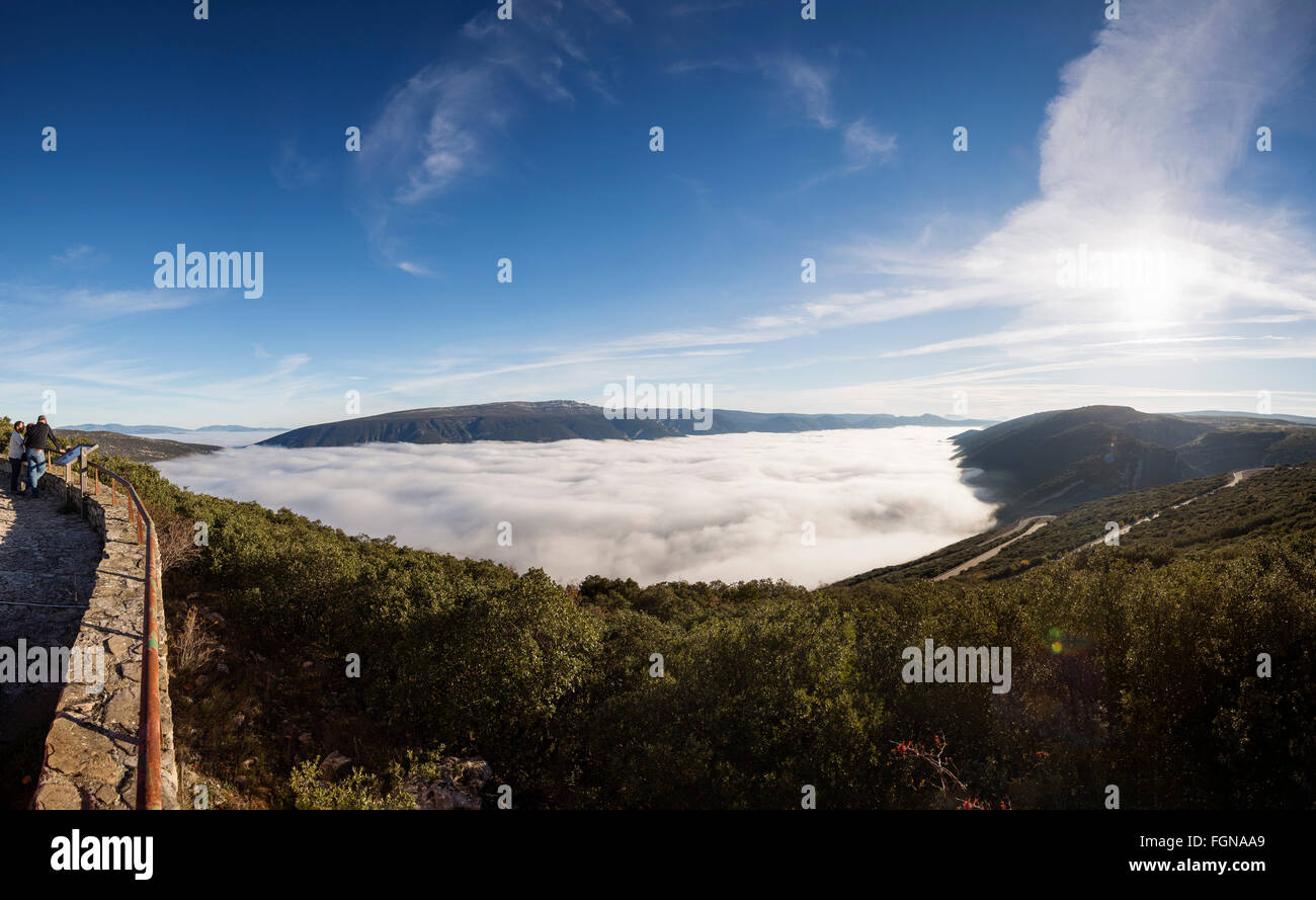 Landscape fog over Valdenoseda valley, Cantabrian Mountains. Burgos Castilla Leon Spain Stock Photo