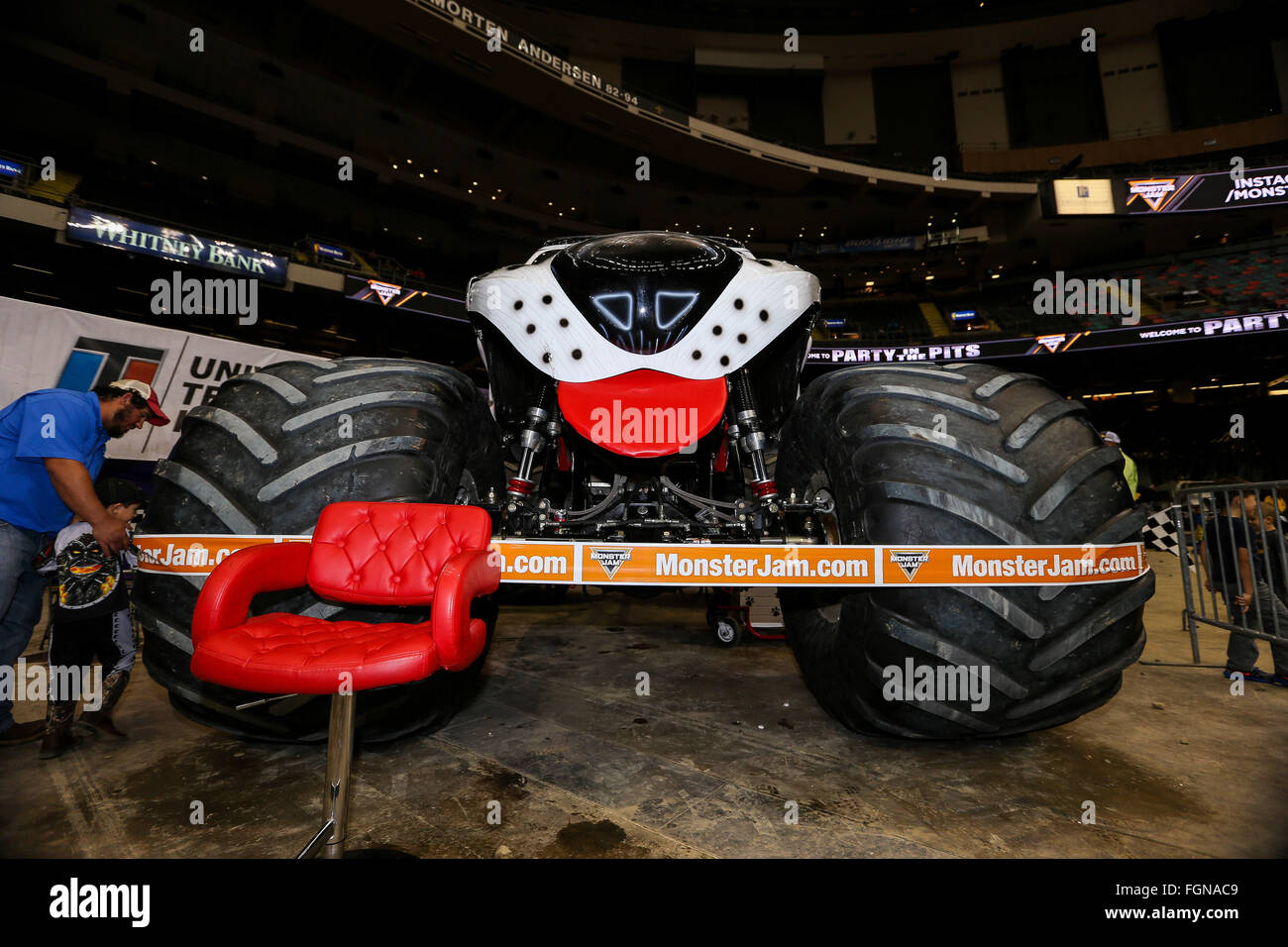 New Orleans, LA, USA. 20th Feb, 2016. Monster Mutt monster truck in action during Monster Jam at the Mercedes-Benz Superdome in New Orleans, LA. Stephen Lew/CSM/Alamy Live News Stock Photo