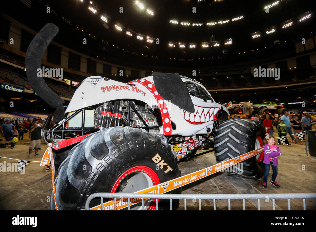 New Orleans, LA, USA. 20th Feb, 2016. Monster Mutt monster truck in action during Monster Jam at the Mercedes-Benz Superdome in New Orleans, LA. Stephen Lew/CSM/Alamy Live News Stock Photo