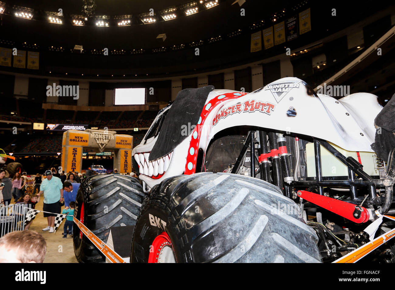 New Orleans, LA, USA. 20th Feb, 2016. Monster Mutt monster truck in action during Monster Jam at the Mercedes-Benz Superdome in New Orleans, LA. Stephen Lew/CSM/Alamy Live News Stock Photo