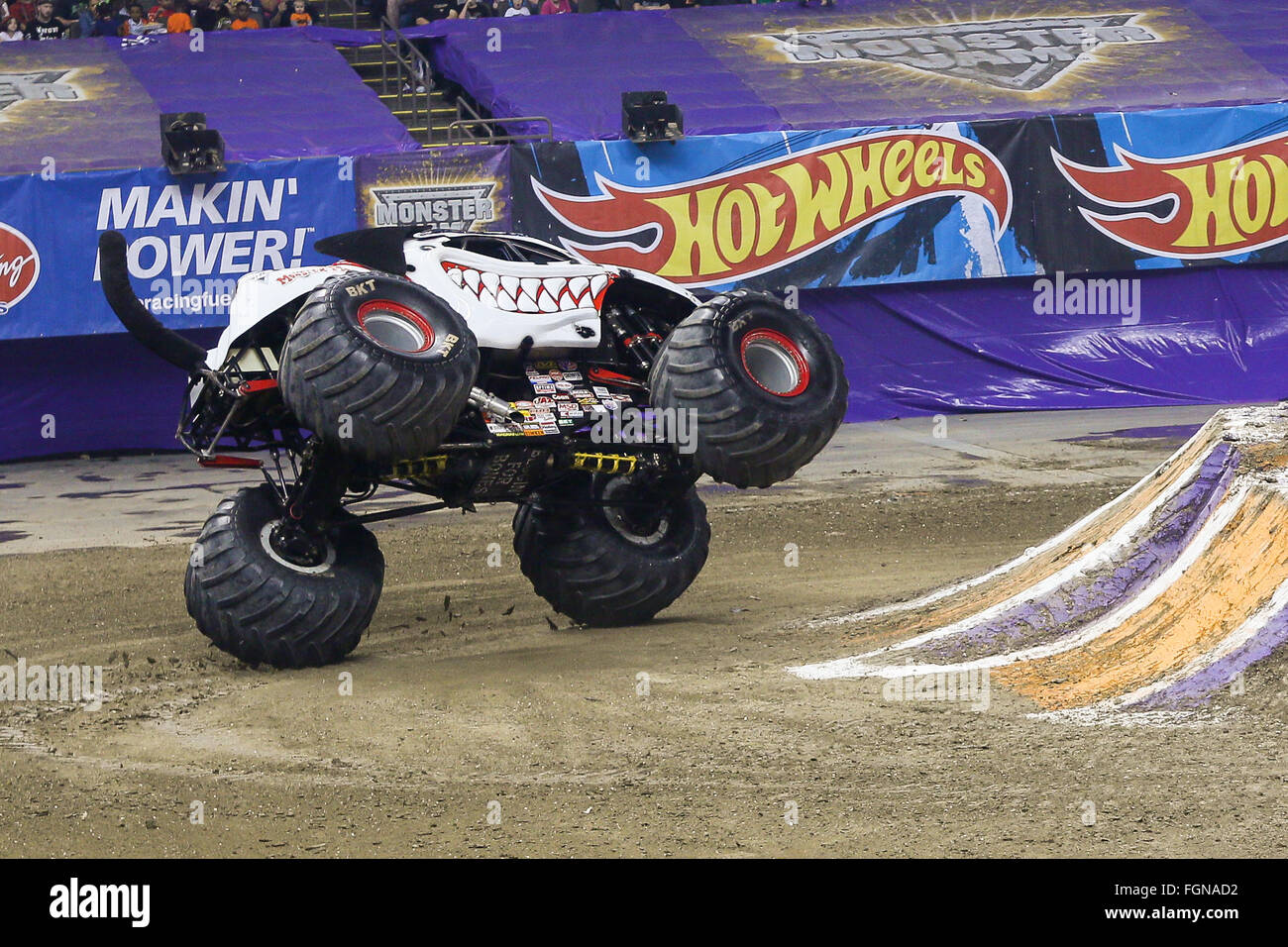 New Orleans, LA, USA. 20th Feb, 2016. Monster Mutt monster truck in action during Monster Jam at the Mercedes-Benz Superdome in New Orleans, LA. Stephen Lew/CSM/Alamy Live News Stock Photo