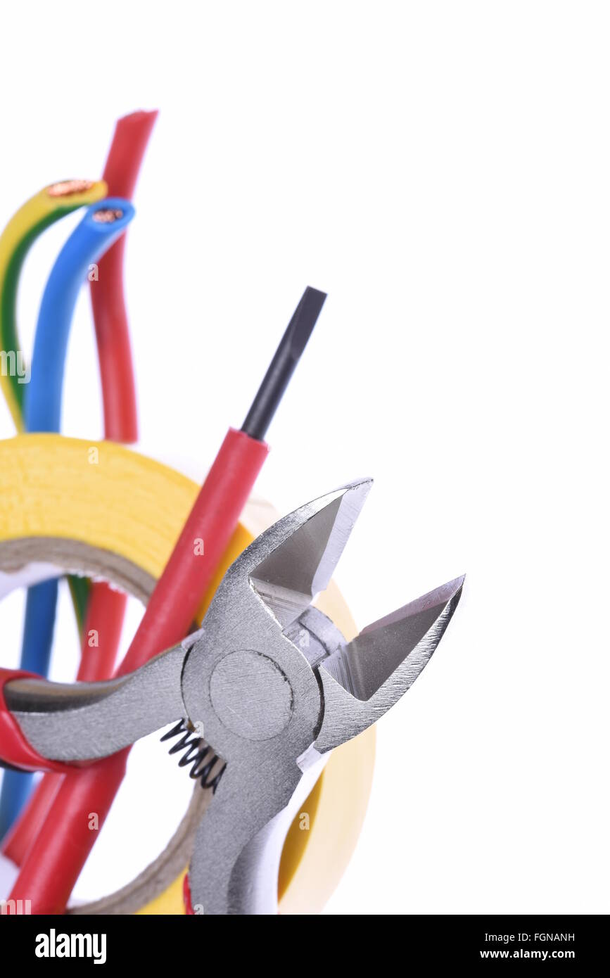 Hand tools and component isolated on white background Stock Photo - Alamy