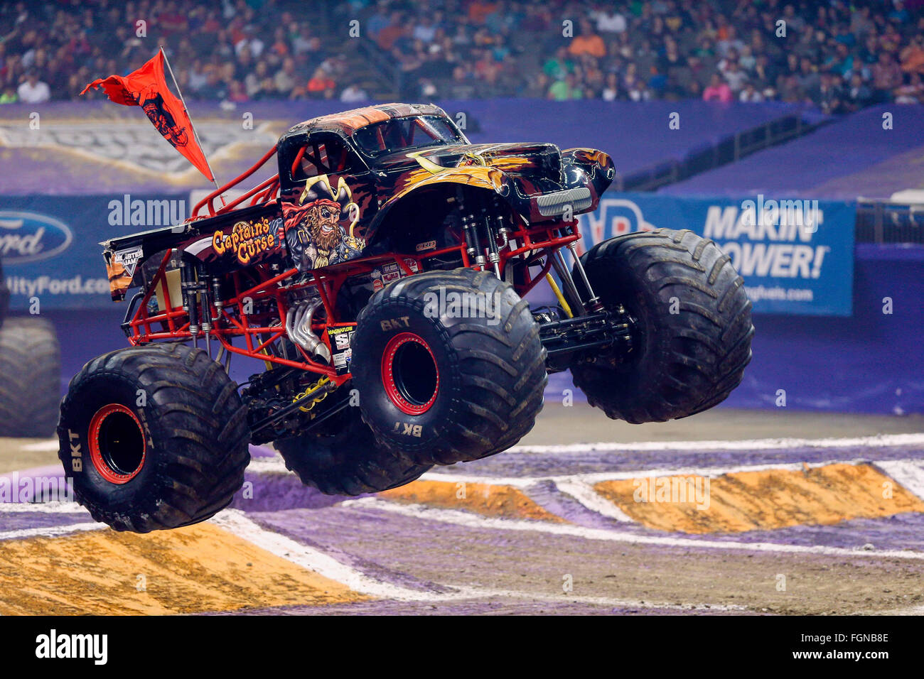 New Orleans, LA, USA. 20th Feb, 2016. Captains Curse monster truck in  action during Monster Jam at the Mercedes-Benz Superdome in New Orleans,  LA. Stephen Lew/CSM/Alamy Live News Stock Photo - Alamy