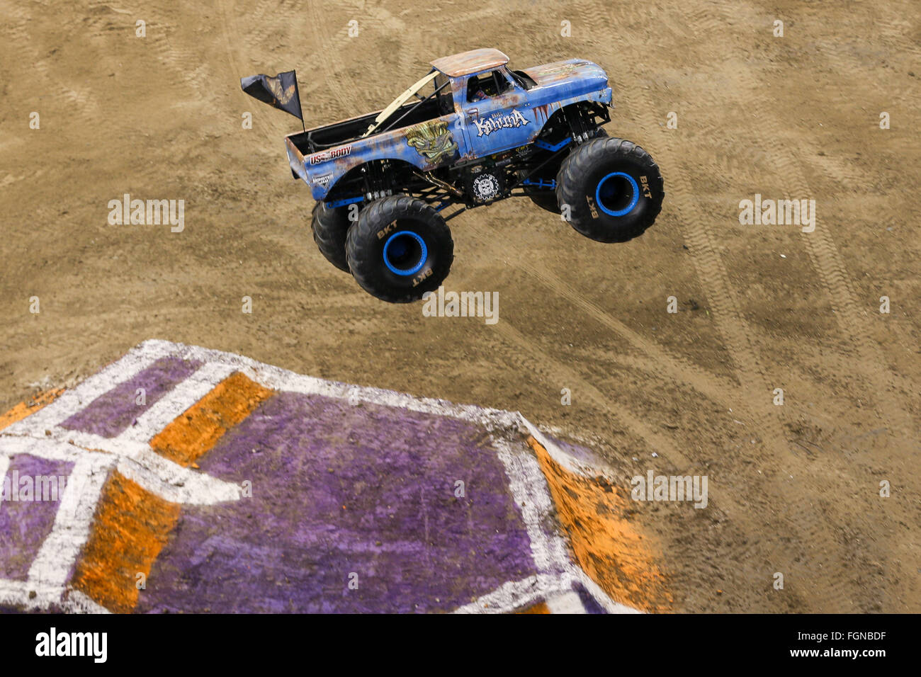 New Orleans, LA, USA. 20th Feb, 2016. Big Kahuna monster truck in action  during Monster Jam at the Mercedes-Benz Superdome in New Orleans, LA.  Stephen Lew/CSM/Alamy Live News Stock Photo - Alamy