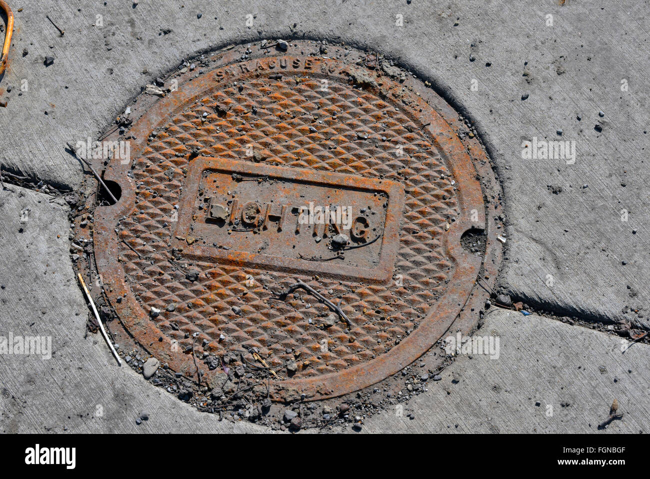 Street drains, sewer cover, water access, lighting access covers Stock Photo
