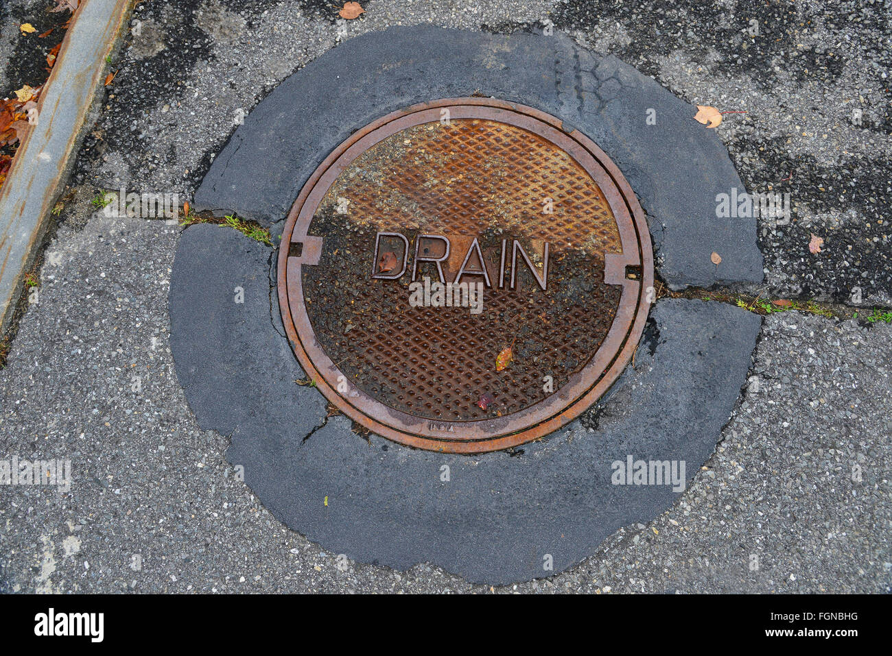 Street drains, sewer cover, water access, lighting access covers Stock Photo