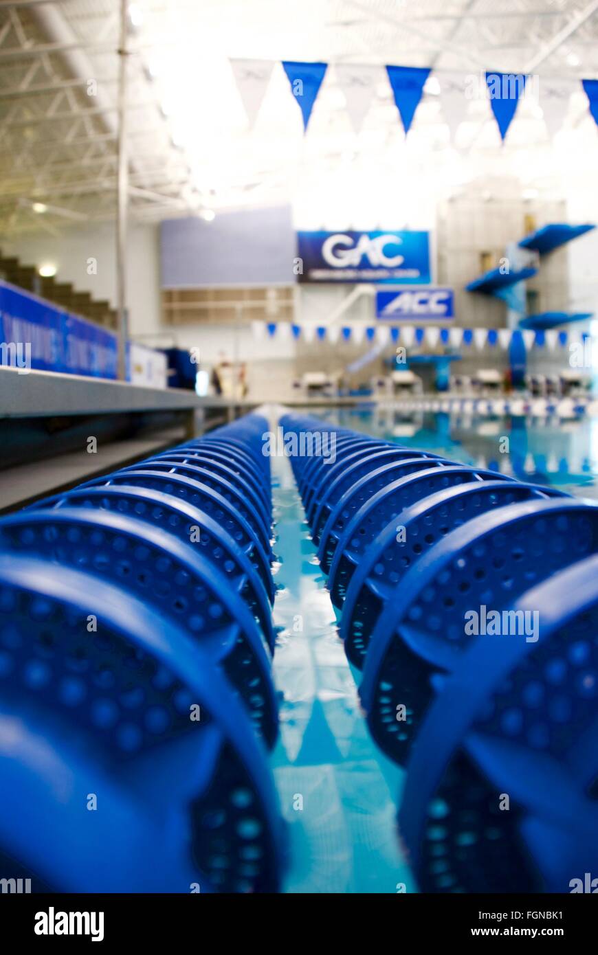 Neat view from the lane lines of the Greensboro Aquatic Center during ACC championships Stock Photo