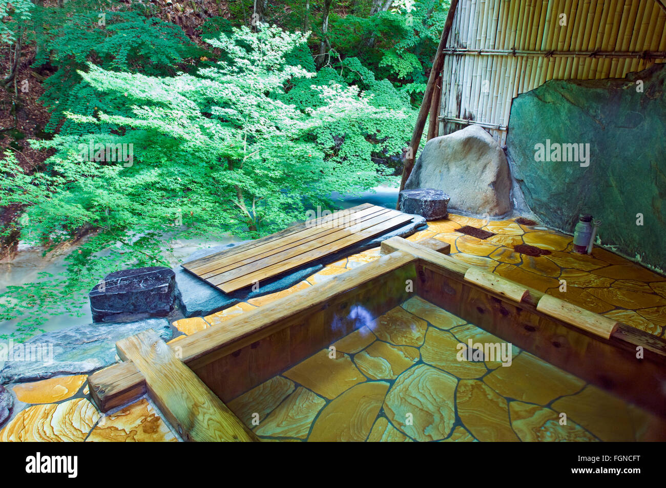 The private Japanese onsen baths at Misatokan Ryokan in Gunma, Japan