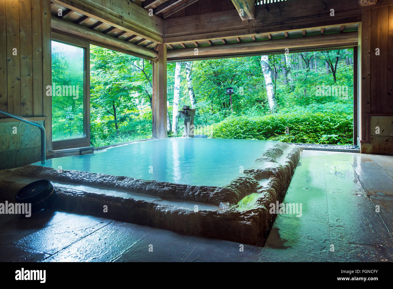 The private Japanese onsen baths at Sasaya Onsen in Shirahone, Nagano