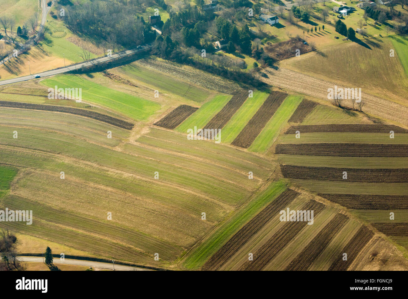 Aerial view of agricultural fields near Pittsburgh, Pennsylvania Stock Photo