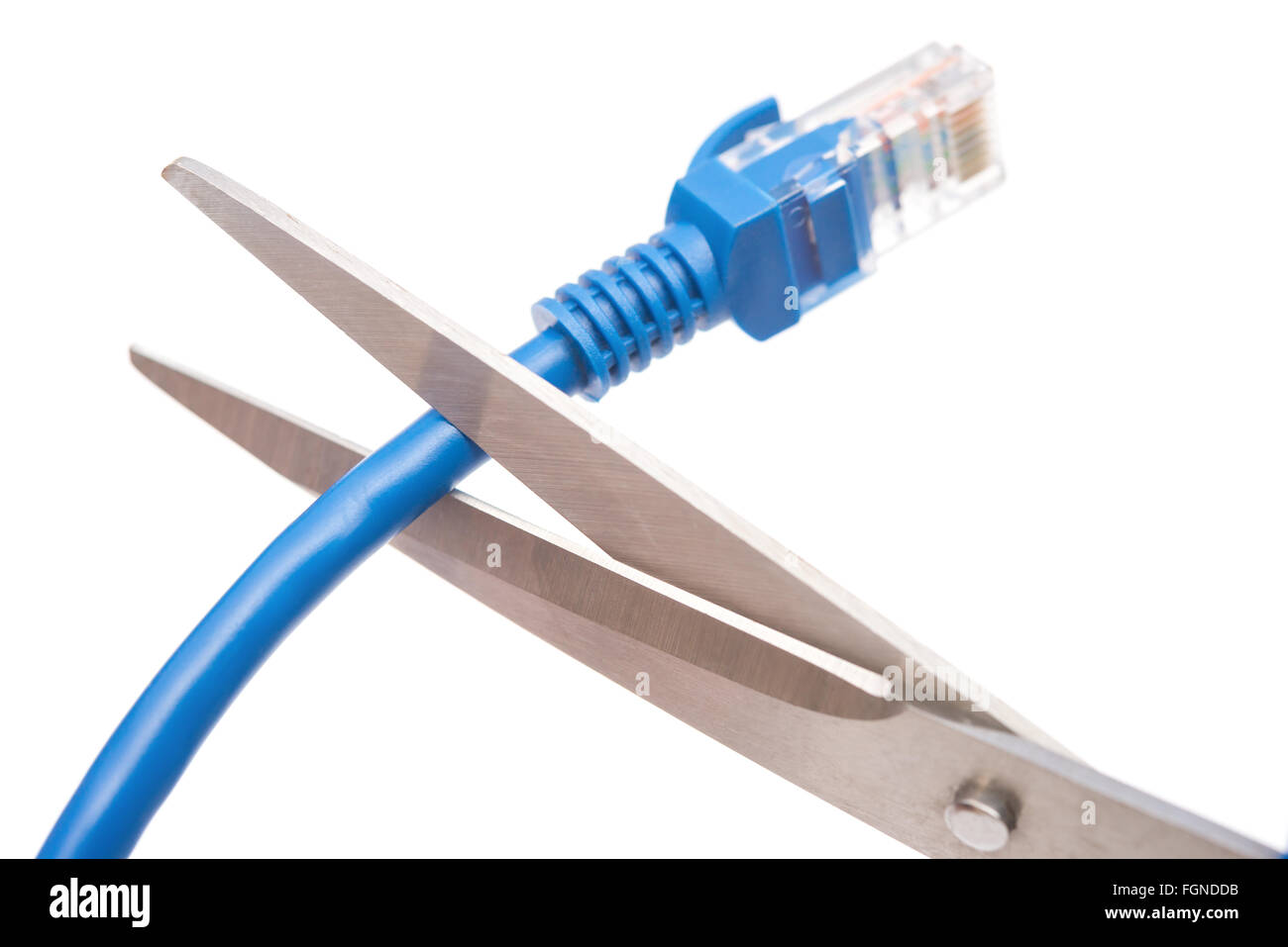 Scissors cutting network connection plug hires stock photography and