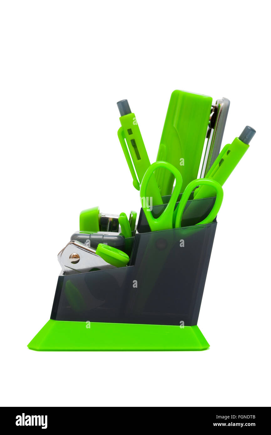 green desk organizer on a white background Stock Photo Alamy