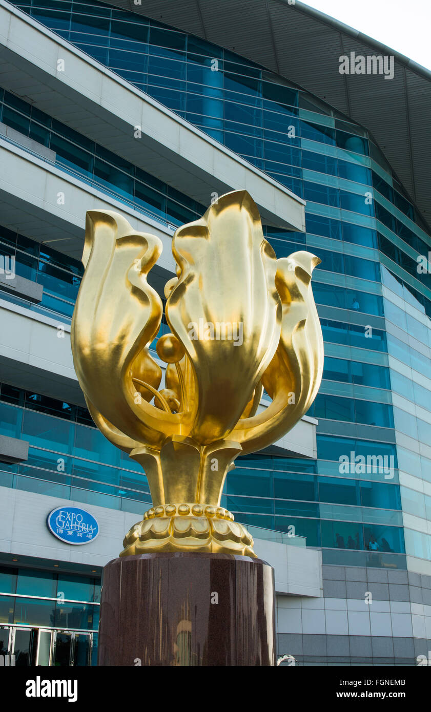 Hong Kong China Golden Bauhinia statue for the handover of Hong Kong from UK to China at the