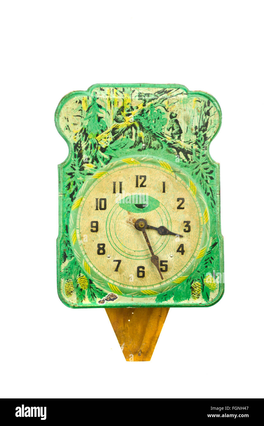 Antique hand painted green clock isolated on white background Stock ...