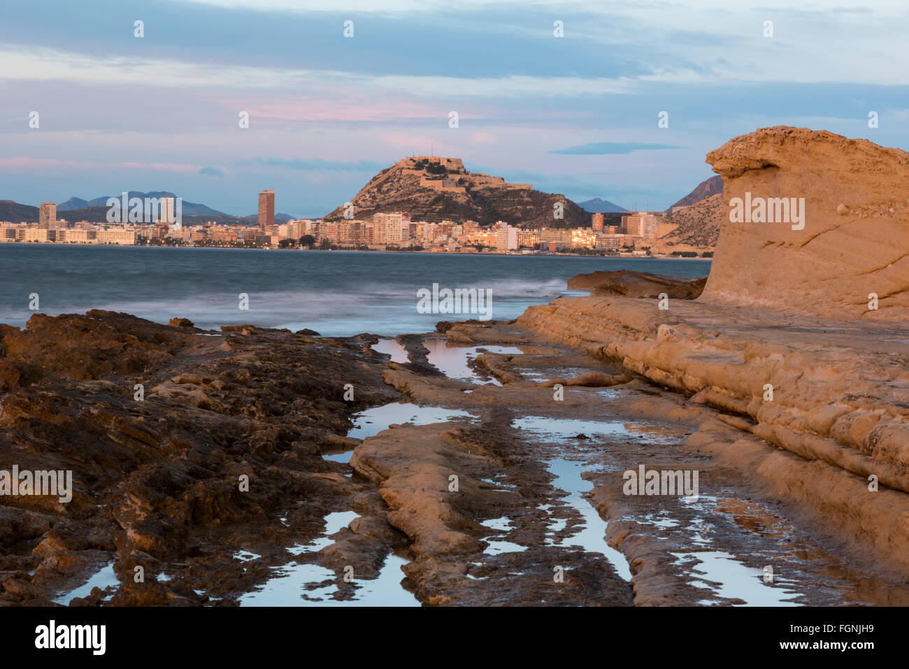 Cabo de las Huertas rocky shore,Alicante, spain Stock Photo