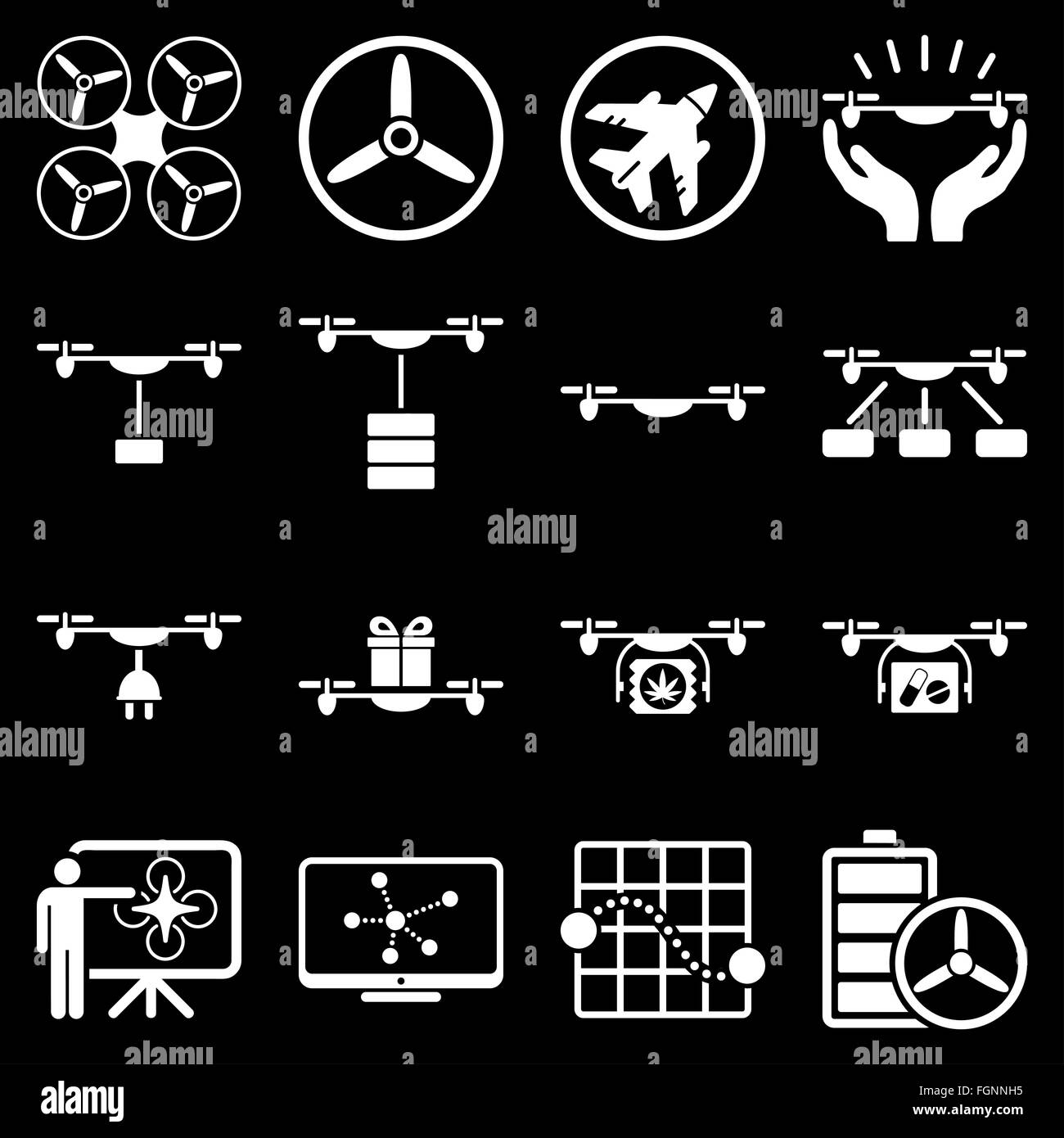 Drone shipment icon set Stock Photo