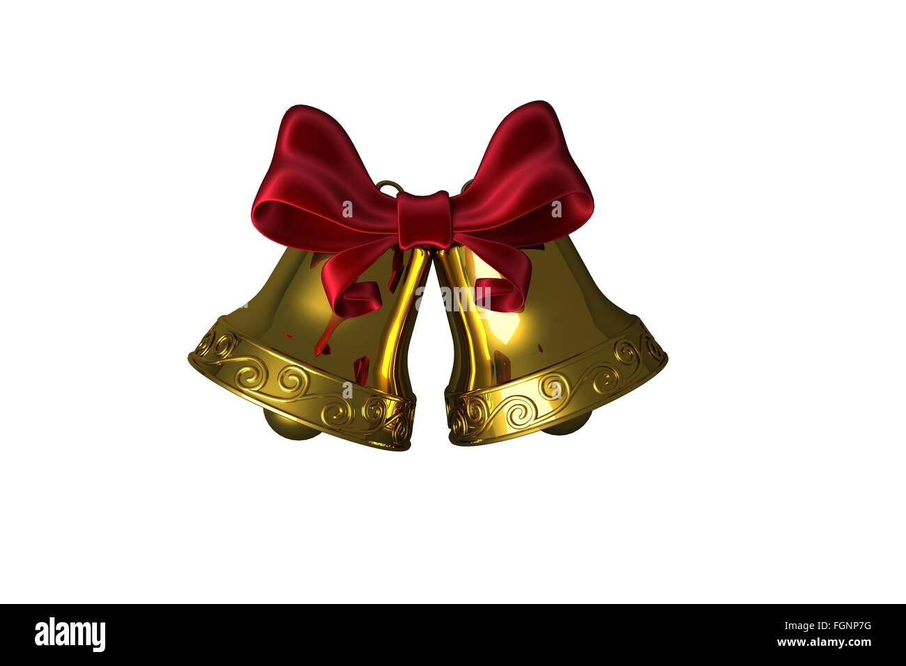Real Bells With Ribbons Golden bells with red ribbon Stock Photo - Alamy