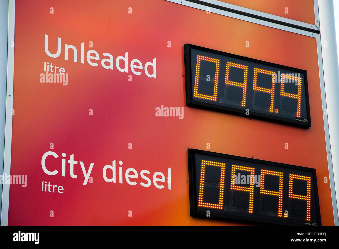 Supermarket giant, Sainsburys selling unleaded petrol and City diesel for less than £1 per litre Stock Photo
